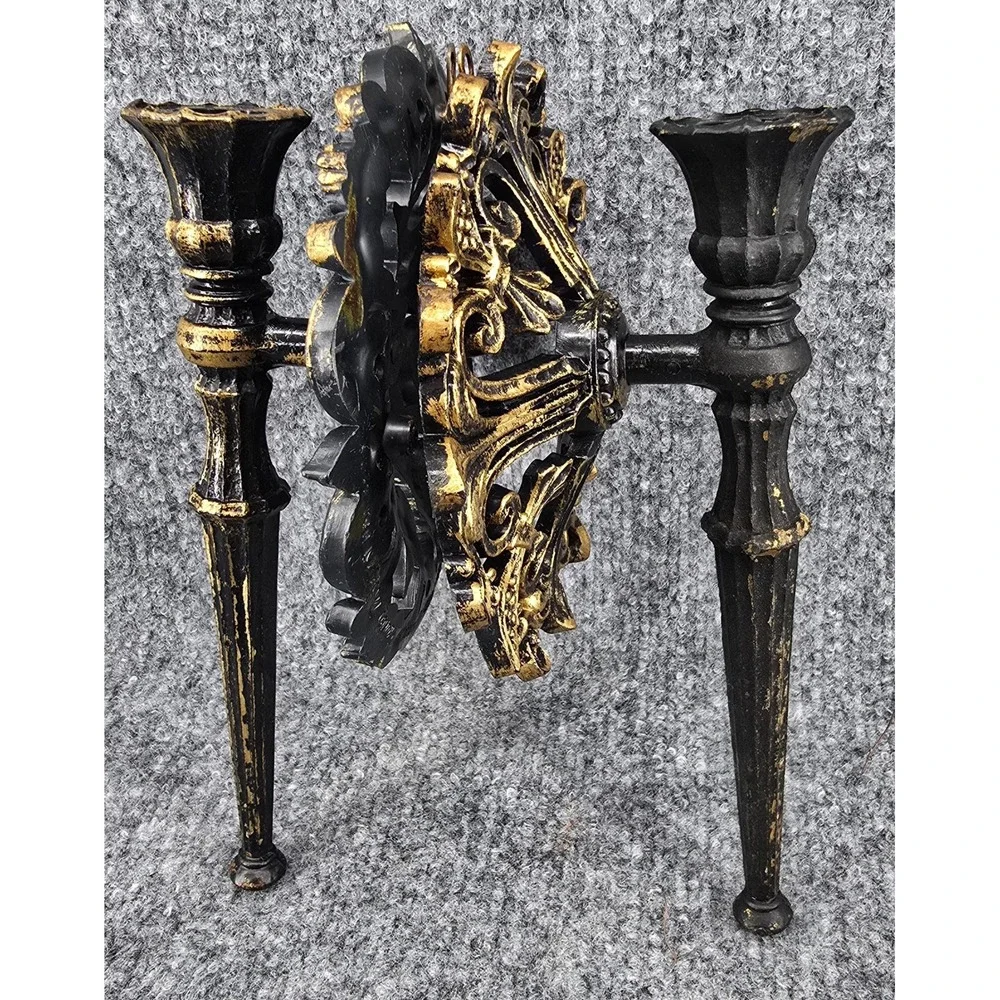 Vtg MCM Gothic Wall Sconces Black Antiqued Gold Holders Set of 4 Baroque Homco